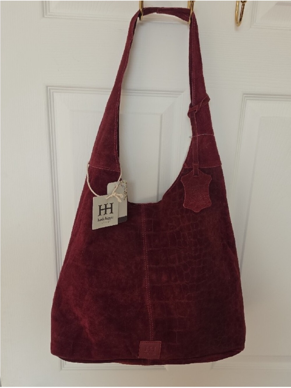 NWT! Haute Hippie Suede Burgundy Crocodile Slouchy Hobo w/ Detachable Small Bag - Picture 4 of 8